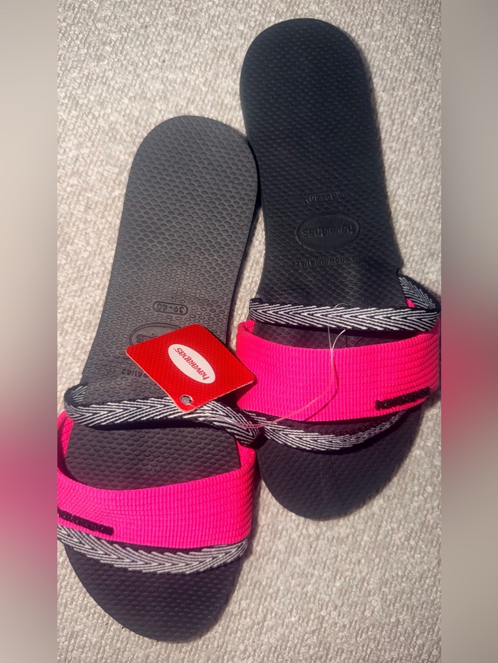 Havaianas Hot Pink Strap Black Footbed Slide Sandals